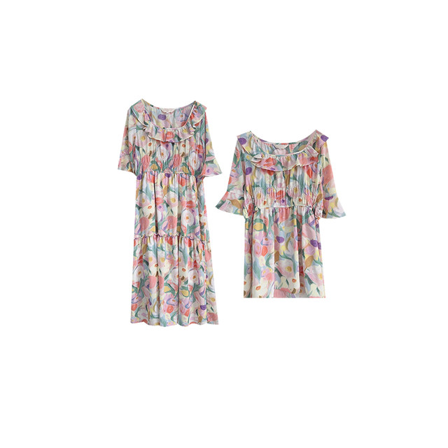 Vogana Cannes Large -size Original Summer Celebration Flower Lotus Leaf Edge Reduction Slender Shirt Shirt Dress