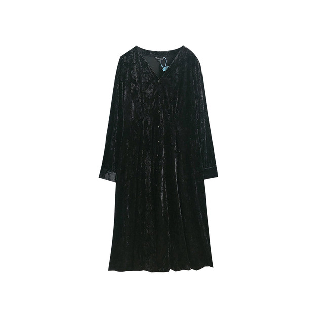 Vogana Cannes Family Large -size Original French Vocal Vull velvet Mid -long skirt temperament, waist high waist A -line dress
