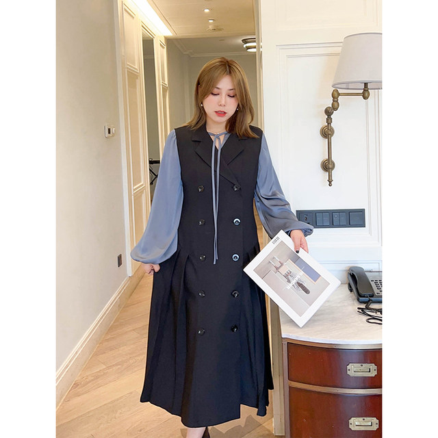 vogana Cannes home large size original temperament sleeveless suit dress age-reducing well-behaved pleated skirt length and style
