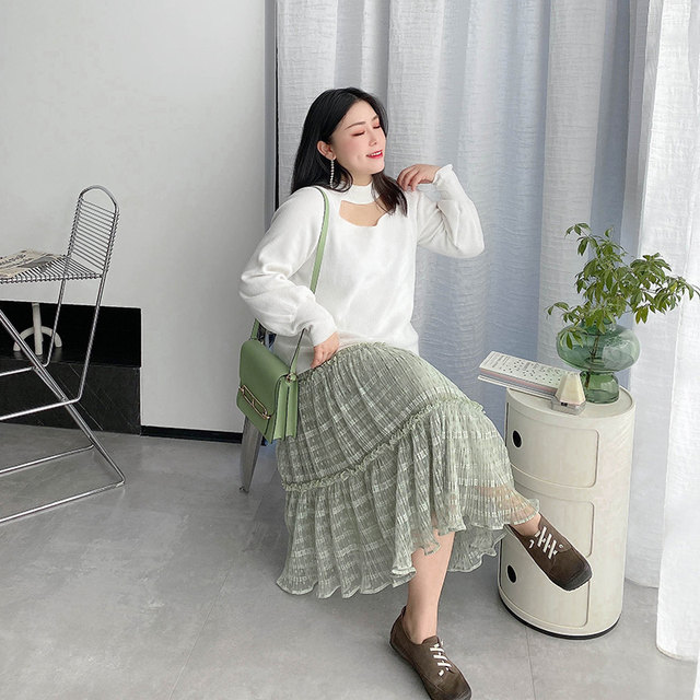 vogana Cannes home large size original age-reducing wood earrings princess dress retro print pleated lace skirt
