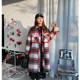 Cannes Large Size New Year Rainbow Check Korean Style Loose Padded Warm Long Wool Coat Jacket
