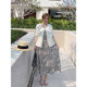 vogana Cannes home large size original Korean retro printed long skirt vacation style loose slim A-line suspender skirt