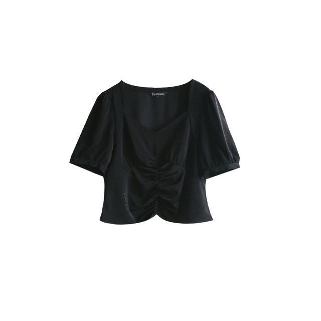 vogana Cannes home large size original French retro tilted neck top makes people look taller and younger girl chiffon shirt autumn
