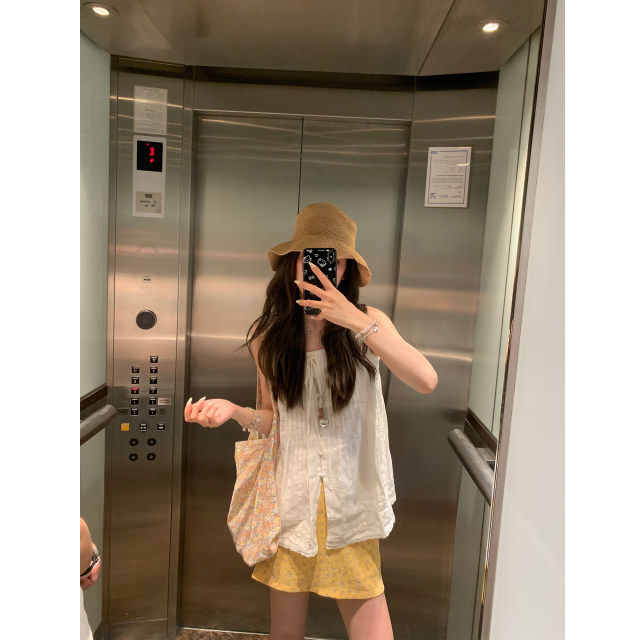 ASHENONLINE Monet Garden Yellow Floral Short Skirt Women Korean Gentle Summer Temperament A-line Skirt
