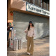 ASHENONLINE Darwin Retro Washed Wide Legs U.S. Pocket Khaki Leisure Pants Women
