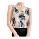 Summer acetic acid satin round neck printed wide shoulder strap vest women's top with loose base and suit
