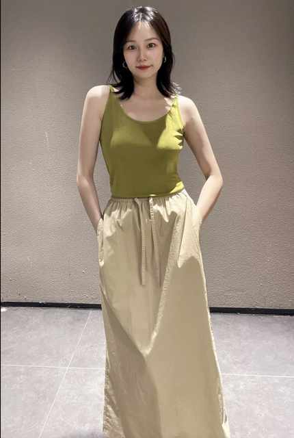 Jibei Buyi Fashion versatile drawstring A-line skirt elastic waist high waist slit skirt summer 2024