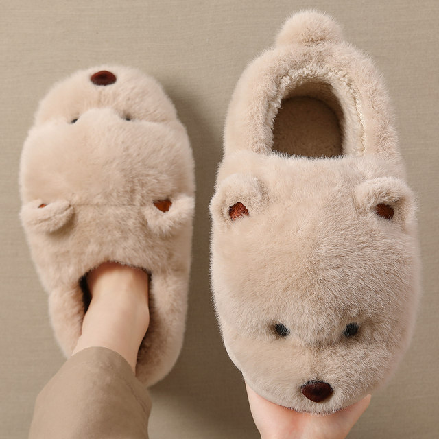 Shit feeling cotton slippers for women, winter with heel and outer wear 25 new indoor home thick-soled warm plush cotton shoes for men