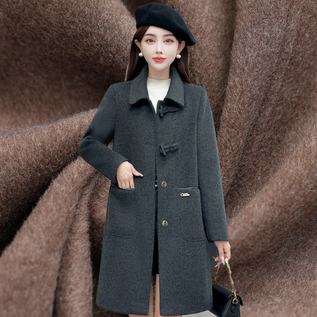 New mid-length woolen jacket autumn and winter Korean version loose slim small woolen coat middle-aged lapel jacket
