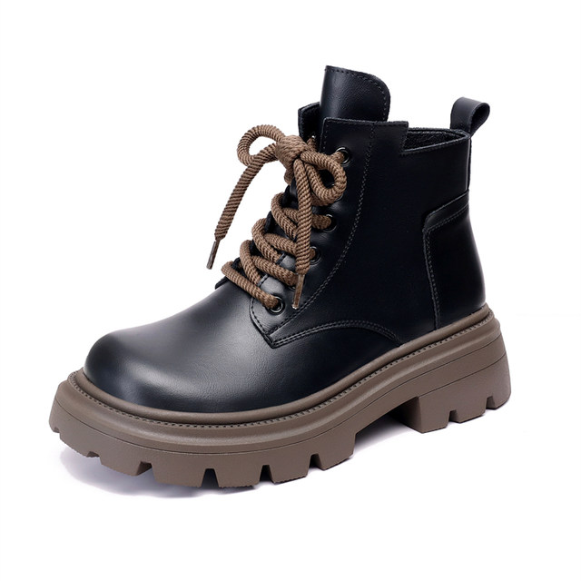 Low-top Martin boots women's single boots 2025 new autumn small round toe plus velvet platform thick-soled fashionable short boots