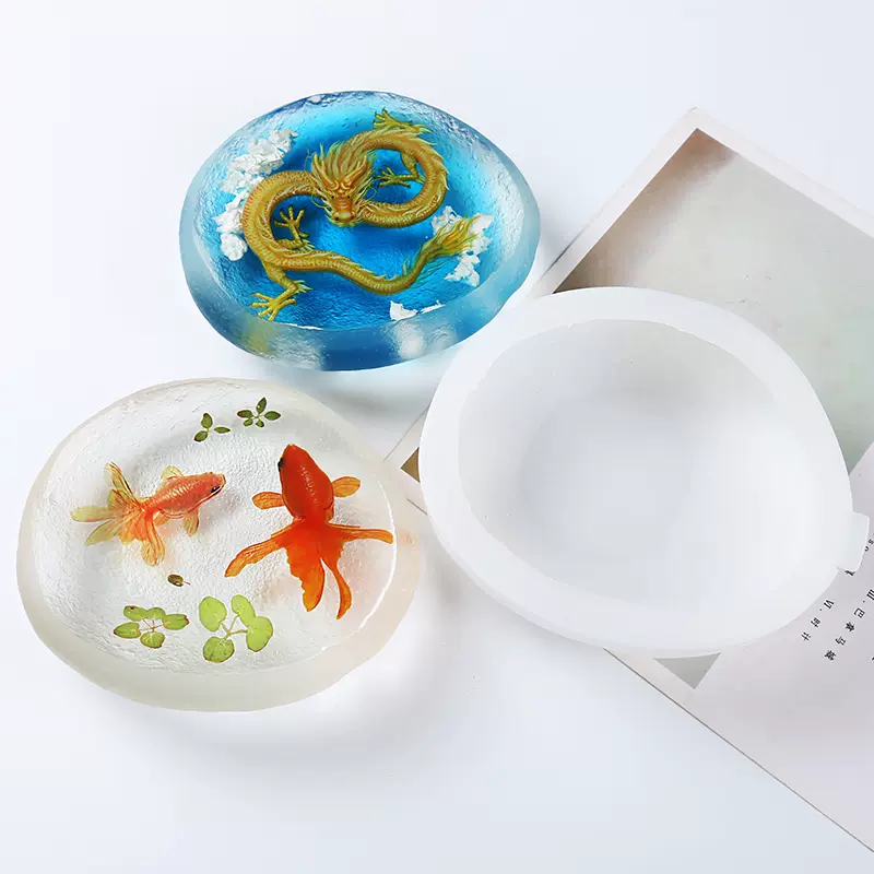 溢清格3d立体树脂画金鱼容器仿石头硅胶模具diy水晶滴