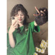 Summer new Korean version of American advanced cotton round neck versatile fashion green short sleeve top
