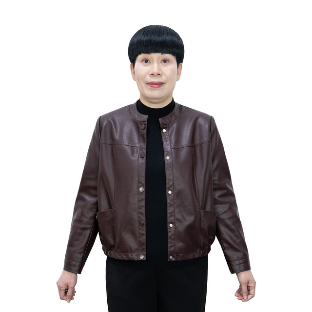 Fashionable mother autumn leather jacket simple and atmospheric 2025 new women's spring and autumn leather jacket top short