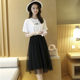 Internet celebrity gauze skirt women's skirt slim pleated temperament skirt draped mesh a-line high waist 2025 new elastic retro
