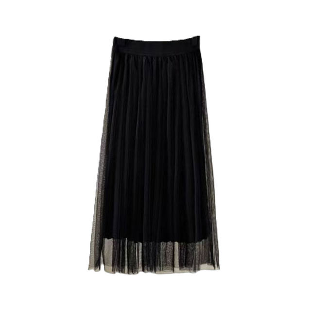 Internet celebrity gauze skirt women's skirt slim pleated temperament skirt draped mesh a-line high waist 2025 new elastic retro
