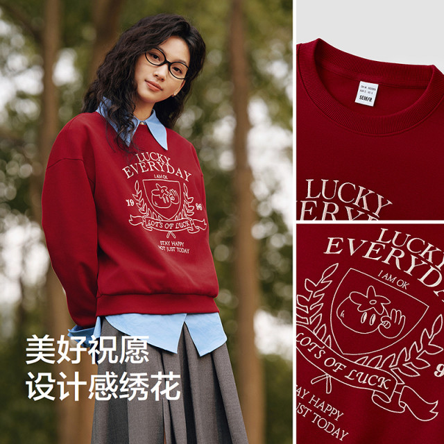 Mori Sweatshirt Women's Design Feelings Embroidery Loose Lazy 2025 New Spring Circular Falling Shoulder New Year Blocks