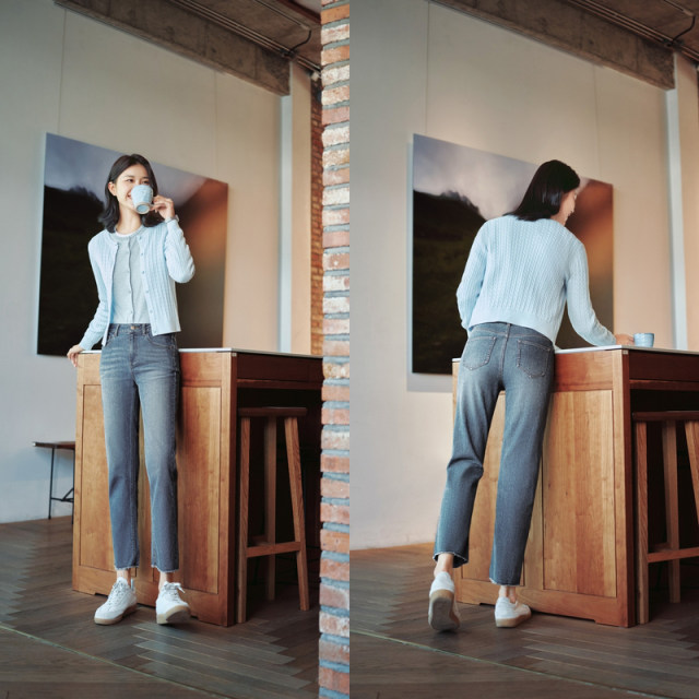 [Senrou Denim] Senma jeans women's high-end cropped pants small 2025 autumn bristle straight-leg pants trendy
