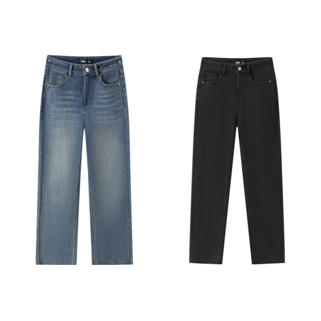 [Senrou Denim] Senma jeans women's high-end cropped pants small 2025 autumn bristle straight-leg pants trendy