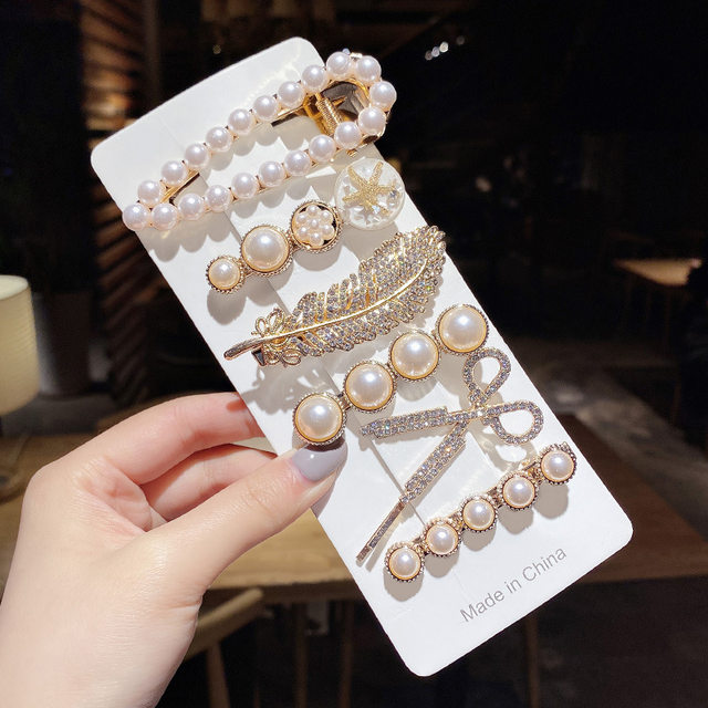 Eight-piece set of hairpins, side clips for women, fairy hair accessories, Korean style, simple clips, hairpins, exquisite pearl headdresses