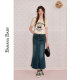 BANANA BABY 2025 summer new retro hip fishtail skirt for women high waist slim denim midi skirt
