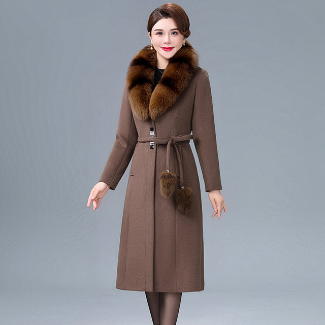 Shear collar cashmere coat women's mid-length 2025 new autumn and winter high-end large size woolen coat for middle-aged and elderly mothers