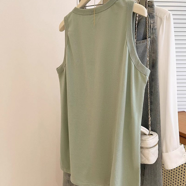 oversize large-size cotton sleeveless T-shirt for women in summer mid-length loose casual vest fat mm belly cover top
