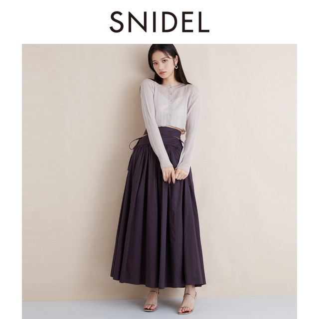 SNIDEL autumn and winter sweet high-waist lace-up hole-exposed waist A-line skirt SWFS244030