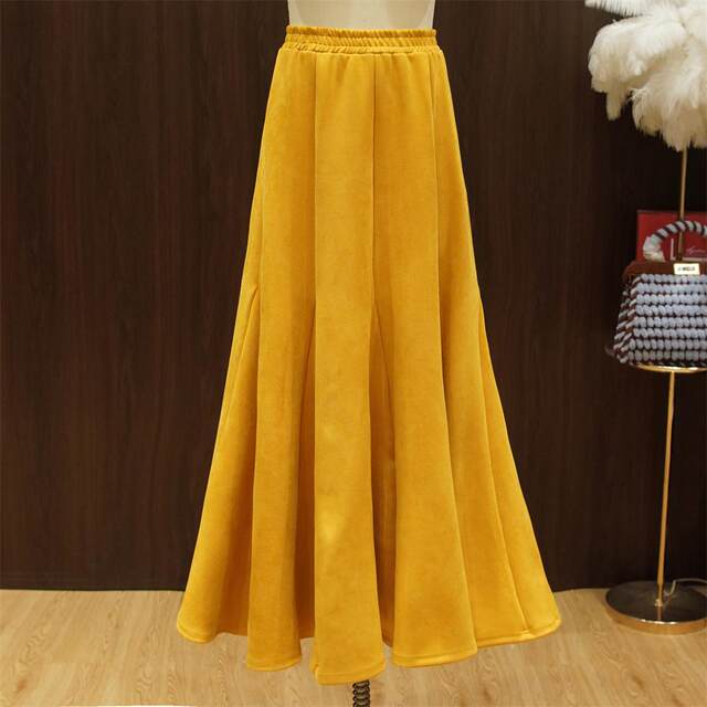 RL autumn and winter new skirts are slim and versatile thick skirts, large hem skirt, super long skirt, suede printed skirt, large size