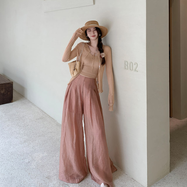 Tongse pine smoke pants cool summer skyline high waist wide-leg pants women's loose casual pants trousers