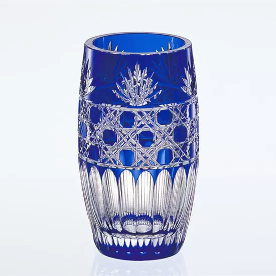 日本代购江户切子kagami水晶花瓶花器插花瓶礼盒琉璃蓝高19cm 日本代购江户切子kagami水晶花瓶花器插花瓶礼盒琉璃蓝高19cm