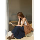 MISAZ may be dating. Retro small pleated A-line high waist. Lace spliced ​​pleated pleated tiny midi skirt.