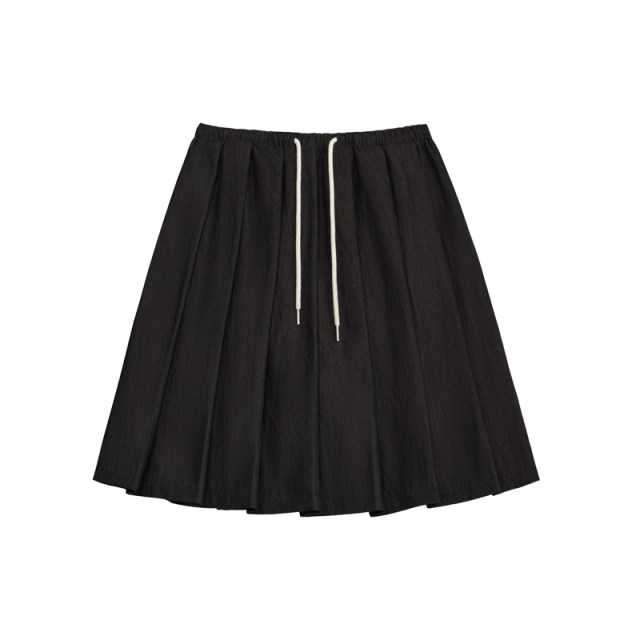MISAZ flexible and casual college style elastic waist pleated midskirt loose A-line skirt