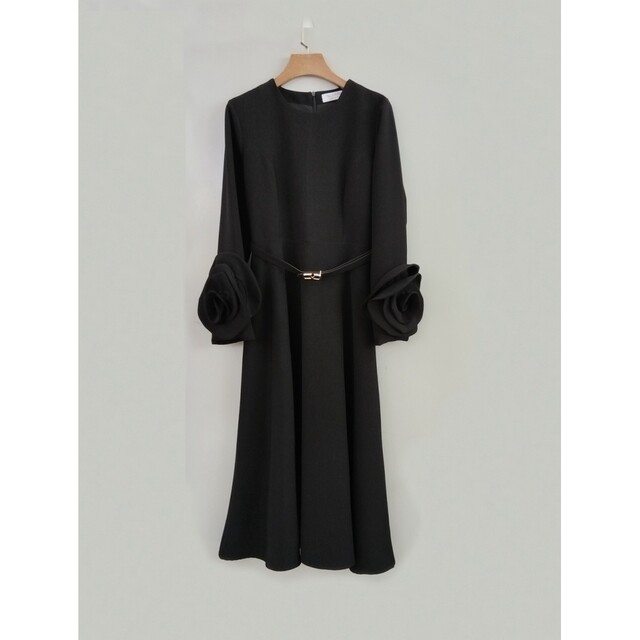 French niche heavy industry three-dimensional flower trouser long skirt small dress women's slim slim long sleeve dress