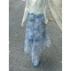 2025 spring and summer new A-line high waist mid-length retro tie-dye mesh pleated cake skirt for women