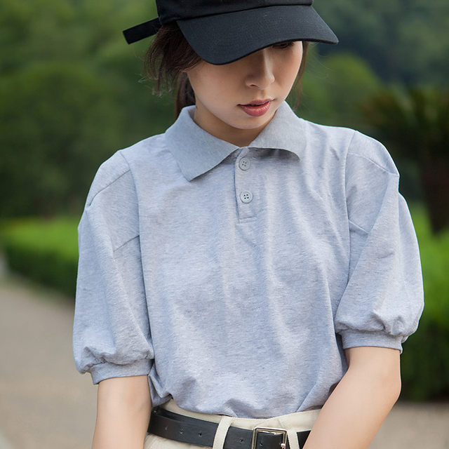 Northage girl simple neutral small design, soft puff sleeves, fit short-sleeved polo shirt T-shirt