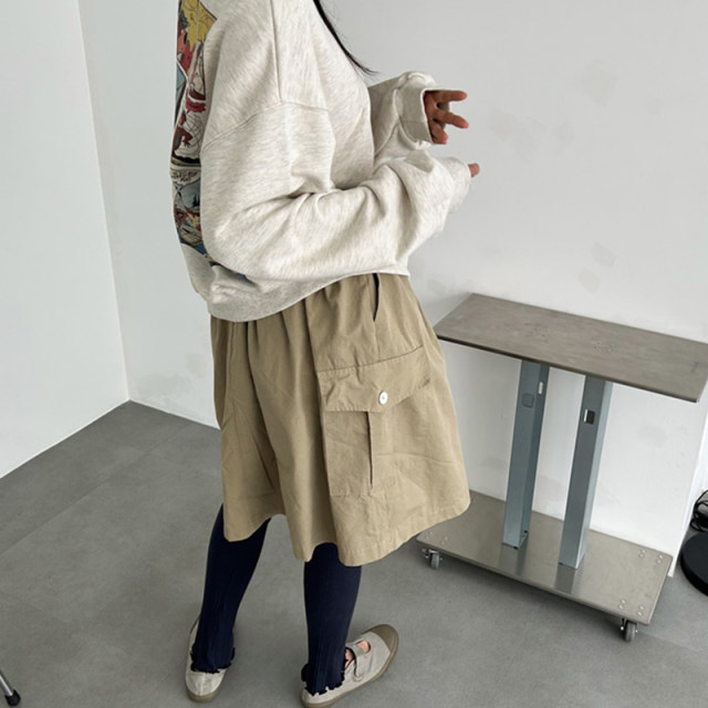 SYLP Suiyi Korean and Japanese retro flared skirt girlish style cotton large pocket casual women's A-line skirt
