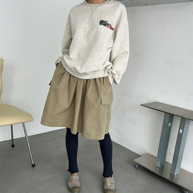 SYLP Suiyi Korean and Japanese retro flared skirt girlish style cotton large pocket casual women's A-line skirt
