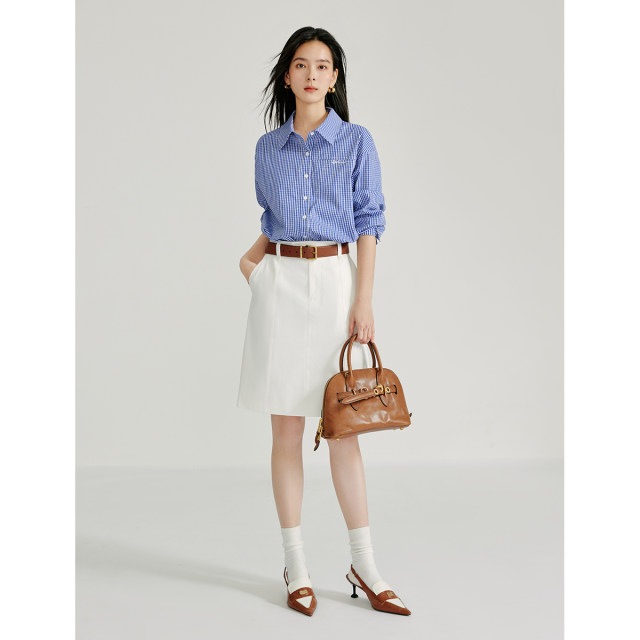 Inman French temperament pure cotton skirt for women in spring 2025 new commuter high waist slim A-line short skirt
