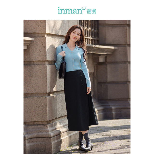 Inman French commuting skirt for women new high-waist irregular slim fit mid-length A-line skirt 18332156
