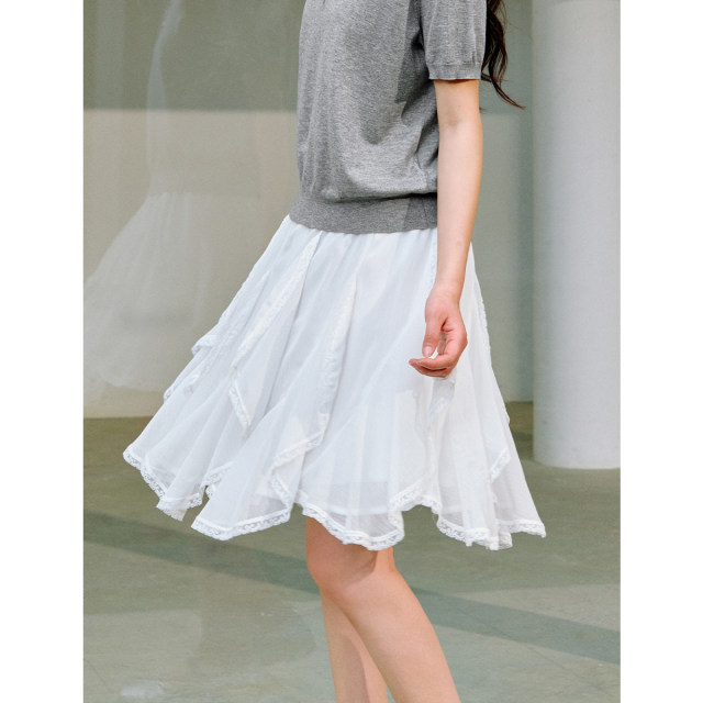 Inman 2025 summer women's new irregular petal skirt with Ouruo style flowing chiffon tulle skirt