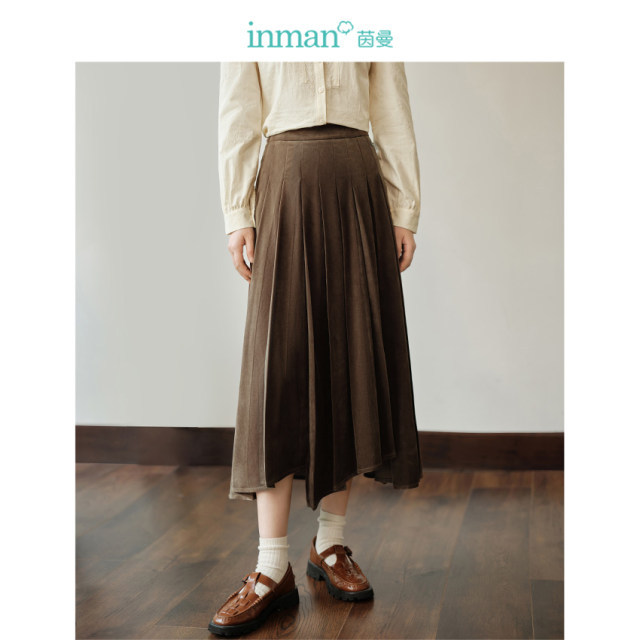 Inman retro grinding pleated skirt spring women's new style versatile loose slim warm umbrella skirt 18412496