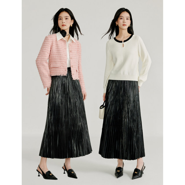 Inman design pleated PU pleated skirt for women in spring 2025 new high-end a-line midi skirt
