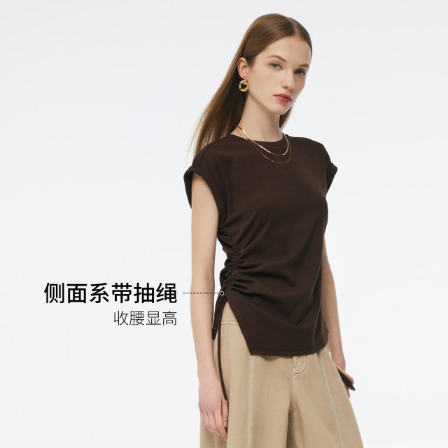Gloria knitted top for women in summer fashion 2025 new unique brown slim sleeveless shirt T-shirt