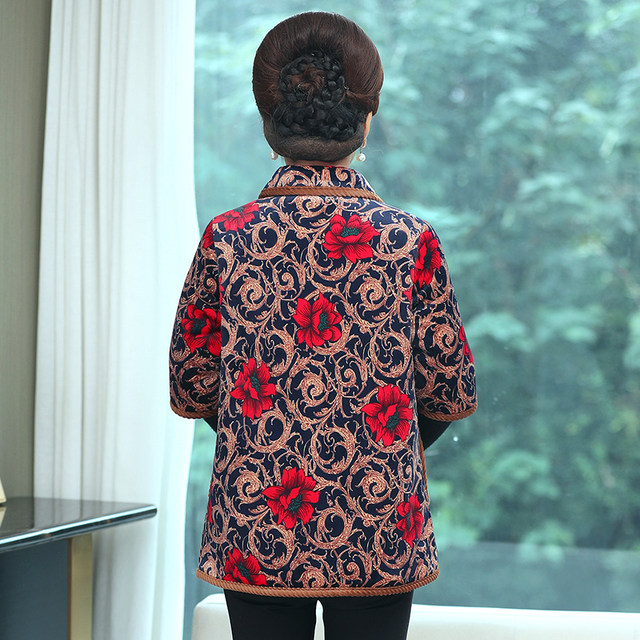Mom pretend to be autumn and winter new thick short -sleeved cotton jackets Middle -aged and elderly women with velvet large size half -sleeved cotton jacket vest