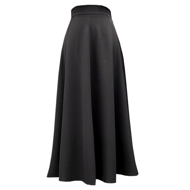 Spliced ​​skirt for women in spring and autumn zipper elastic large sway work temperament simple solid color umbrella skirt versatile midi skirt
