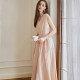 Luoyi elegant V-neck big sling dress 2025 summer new lady light pink pleated sleeveless skirt 10345