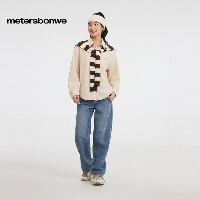 Metersbonway shirt women's 2025 summer new shawl two-piece design loose fleece top for women