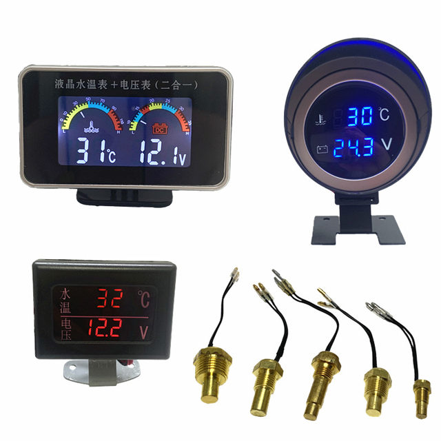 Car truck forklift LCD display two-in-one water temperature meter voltmeter universal water temperature sensor 12V/24V