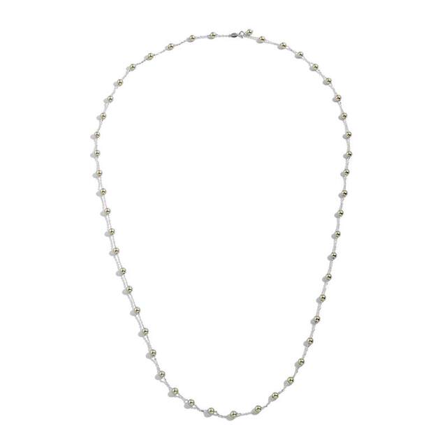 AHCHOO niche Jingshe style long S925 sterling silver necklace is really hemp silver gray pearl sweater chain can be folded