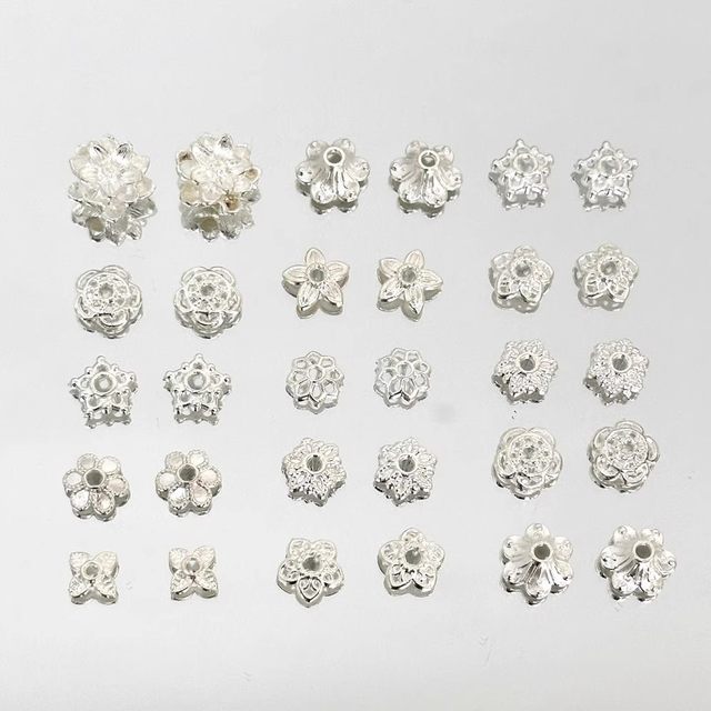Bright silver alloy flower holder lotus beaded diy necklace bracelet spacer beads spacer handmade jewelry accessories